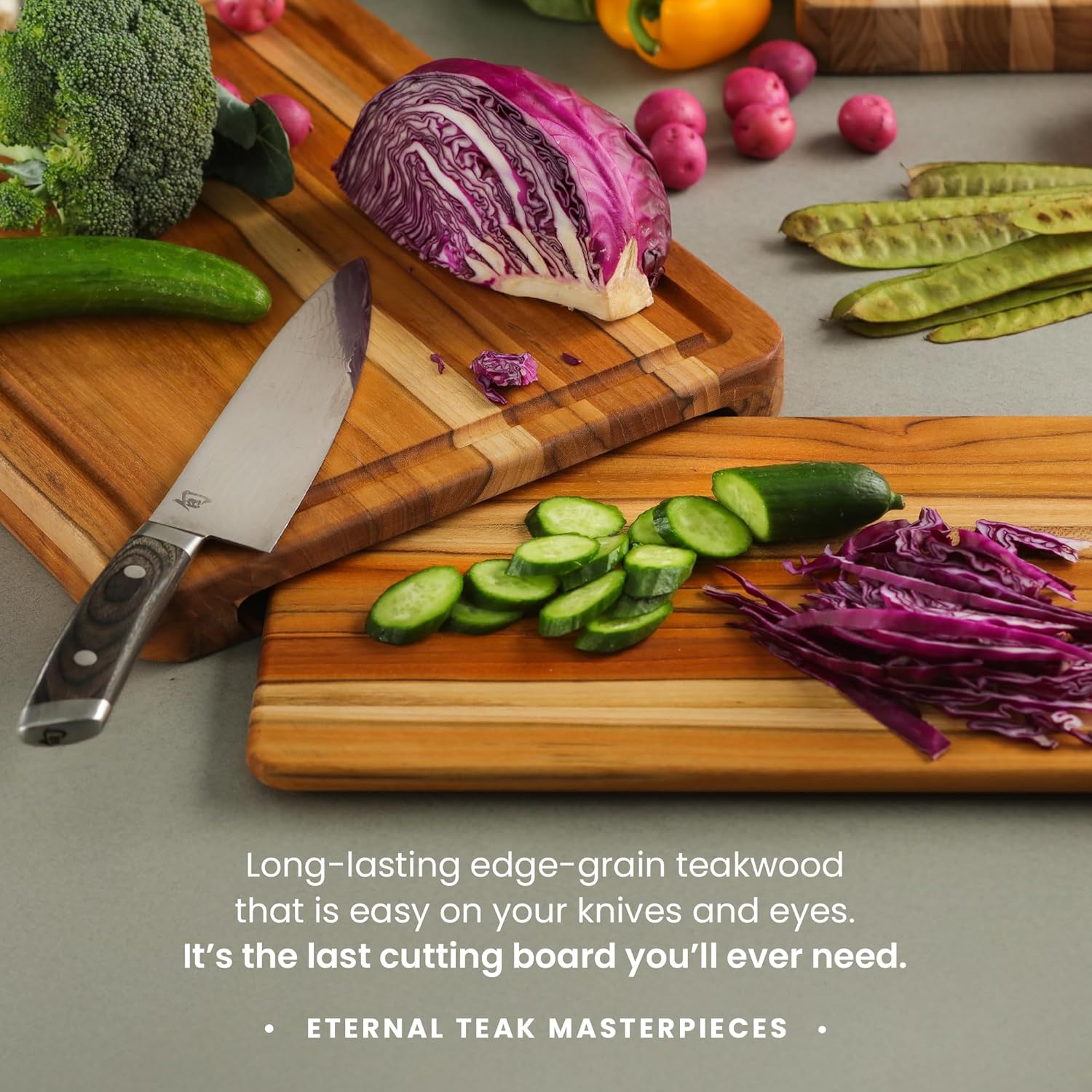 Teakhaus Carving Board and Cutting Board Oil Set - Includes Medium (M) Wood Cutting Board with Juice Groove and EON Food Grade Mineral Oil - Knife-Friendly - FSC Certified