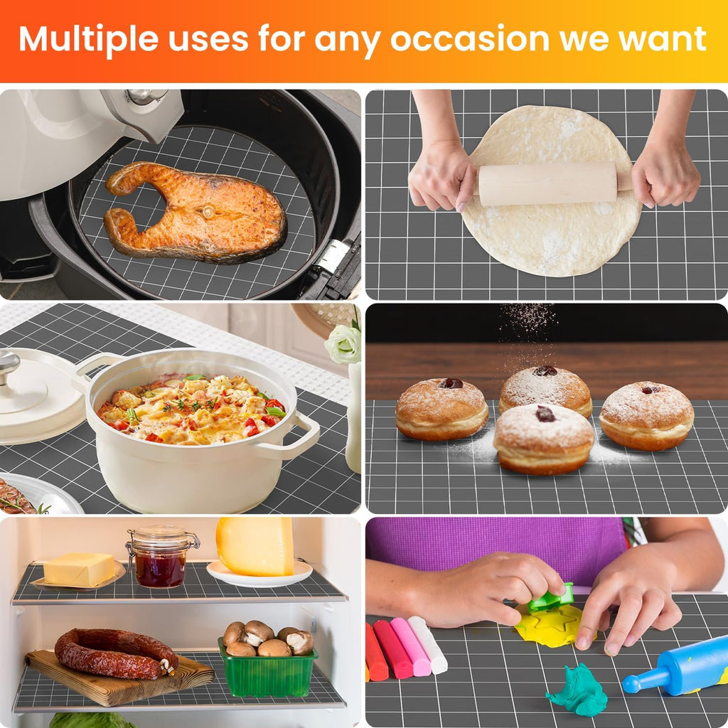 Silicone Baking Mat Roll- Heat Resistant Baking Macaron Bread Mat, Non-stick Pastry Mat, Reusable Dough Rolling Mat, Countertop Protector, Oven Mat, Air Fryer Mat, Refrigerator Mat Multipurpose