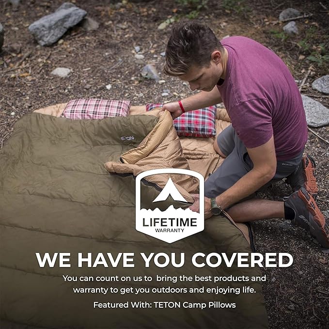 Teton Mammoth Queen Size Double Sleeping Bag- A Warm Bag The Whole Family can Enjoy – Great for Camping, Hunting and Base Camp. Compression Sack Included