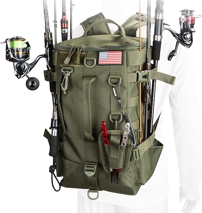 Fishing Backpack Tackle Bag, Fishing Backpack with Rod Holders Large Storage Fishing Tackle Box Backpack, Fishing Rod Bag for Carrying Fishing Gear and Equipment, Fishing Gifts for Men, RBG02