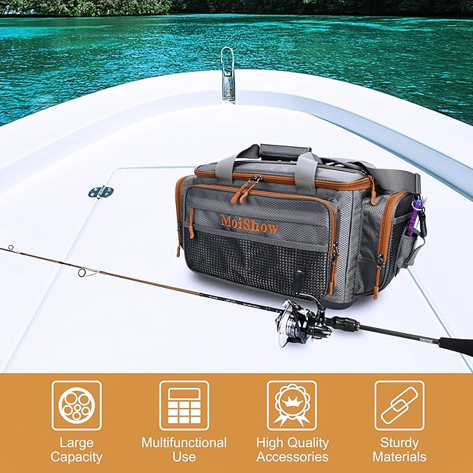 Fishing Tackle Box Bag - Fishing Bags for Saltwater or Freshwater (#Grey) Fishing Tackle Bags - Padded Shoulder Strap - Tackle Bag for 3600 Tackle Box