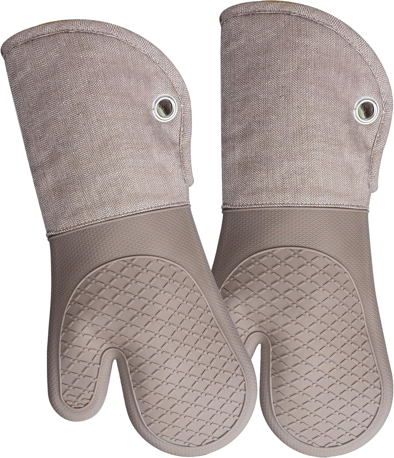 Professional Microwave Silicone Oven Mitts one Pair, Kitchen Mitten Set for Heat Resistant with 500 Degrees, Kitchen Gloves Pot Holder for BBQ Cooking Baking (Khaki)