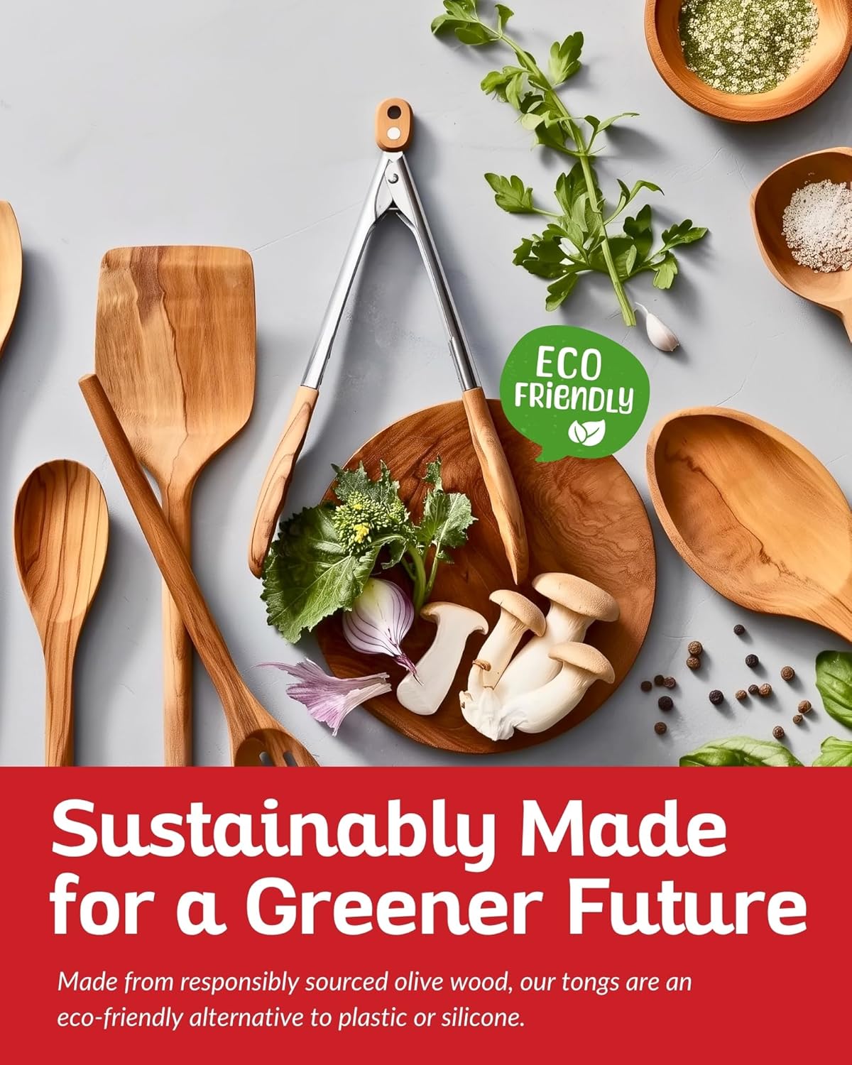 Boxiki Kitchen Tongs for Cooking with Wooden Tips - Wooden Tongs Ideal for BBQ, Salad, Toaster, Bread & Pickles - Made of Natural Olive Wood, Size 12 Inch