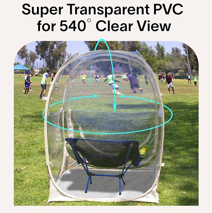 EighteenTek Pod All Weather Sports Tent with Sealed Floor - Instant Tent Shelter - Outdoor Bubble Tent - Rain Tent Camping Sun Shelter Pop Up Clear, Patent Pending for Sports Events Fishing Cheering
