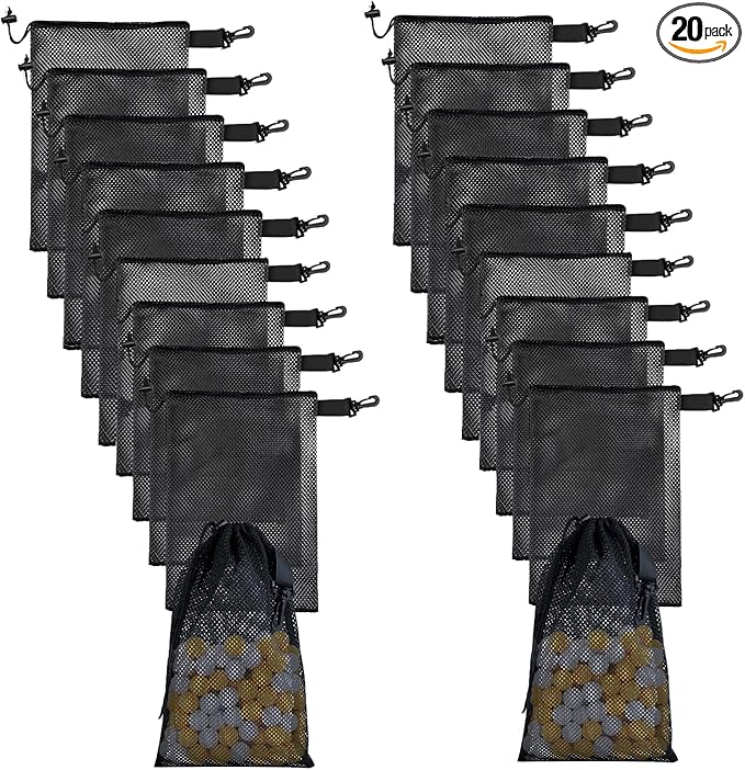 20 PCS With Clips Mesh Drawstring Bags, Portable Nylon Storage Bags for toy,Sports Storage,Outdoor activities etc. (7.9x11.8in)