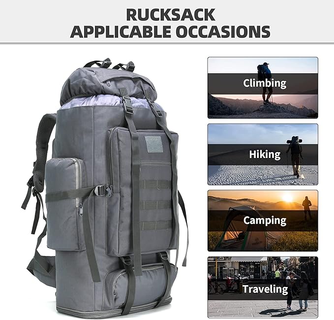 100L Tactical Military Backpack for Men - Waterproof Hiking & Hunting Pack with MOLLE System, Adjustable Suspension, Survival Gear Compartment - Outdoor Camping, Trekking Travel Backpack