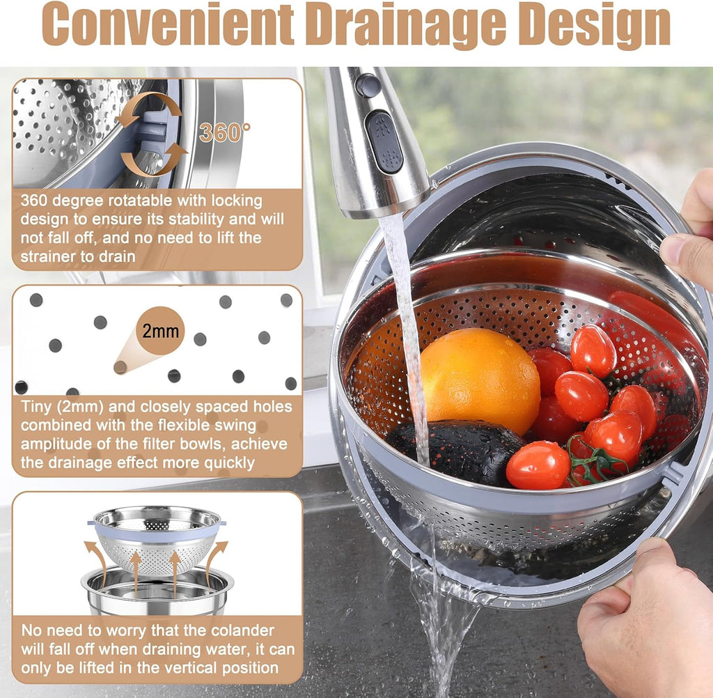 TeamFar Mixing Bowls with Colander Set, Stainless Steel Strainer and Nesting Salad Bowls, with Lids & 3 Graters, Non-Slip Bottom & Visible Lid, Rotatable & Dishwasher Safe, 4.6/3/1.5 QT, Khaki