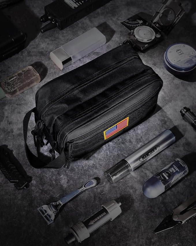 TACTICISM Toiletry Bag for Men - Dry Wet Separate Travel Toiletry Bag, Tactical Molle Dopp Kit for Men with Large Capacity, Water-Resistant Shaving Bag for Adult Women for Travel, Black