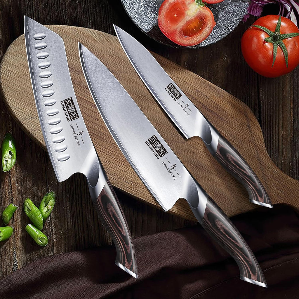 3 Pieces Knife Set, Professional Japanese High Carbon Stainless Steel Kitchen Knife Set, Ultra Sharp Chef Knives Sets with Ergonomic Pakkawood Handle