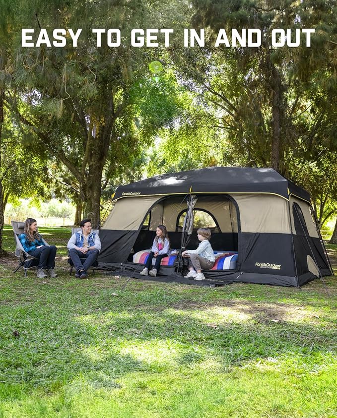 FanttikOutdoor Instant Cabin Tent 6/8/10/12 Person Camping Tent Setup in 60 Seconds with Rainfly & Windproof Portable with Carry Bag for Family Camping & Hiking, Upgraded Ventilation, Khaki