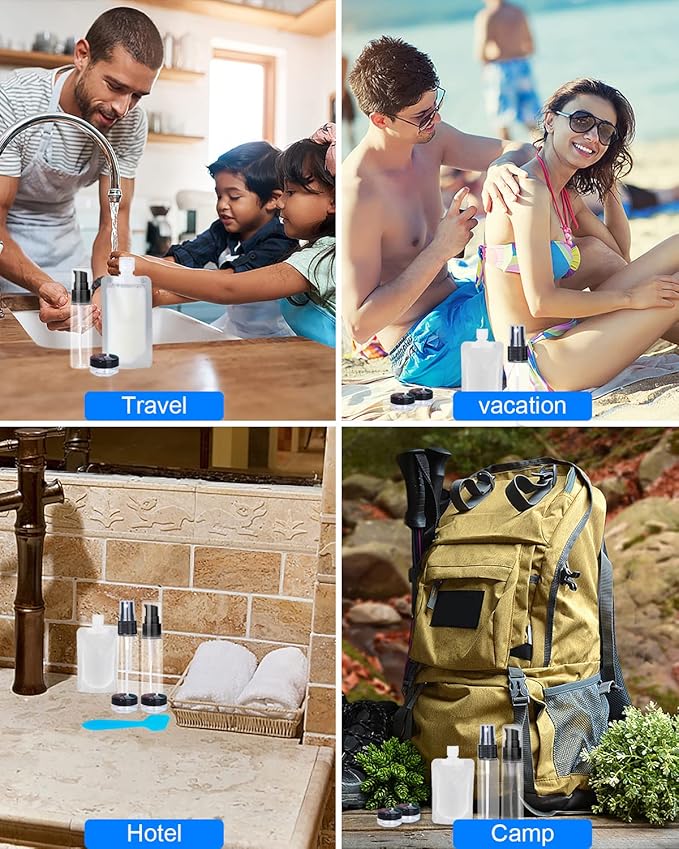 17 Pack Travel Pouches for Toiletries,TSA Approved,Travel Size Portable Containers,Stand Up Pouch,Refillable Travel Accessories for Shampoo Conditioner Lotion Soap Liquids (A-17pcs)