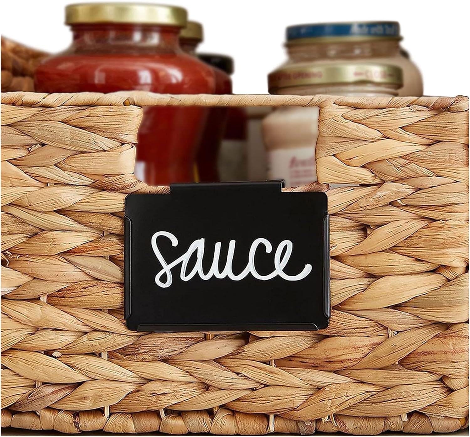 8 Pack Metal Pantry Baskets Labels Clip On for Storage Bins with 2 White Chalk Markers, Organization and Storage Baskets Labels Clips, Kitchen Bins Tag Chalkboard Labels for Baskets