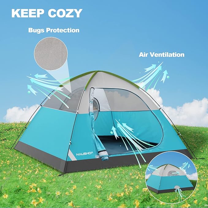 2/4-Person Family Dome Tent with Removable Rain-Fly, Easy Set Up Portable Camping Tent for Backpacking Hiking Backyard Outdoor, Green/Blue/2-person/4-person