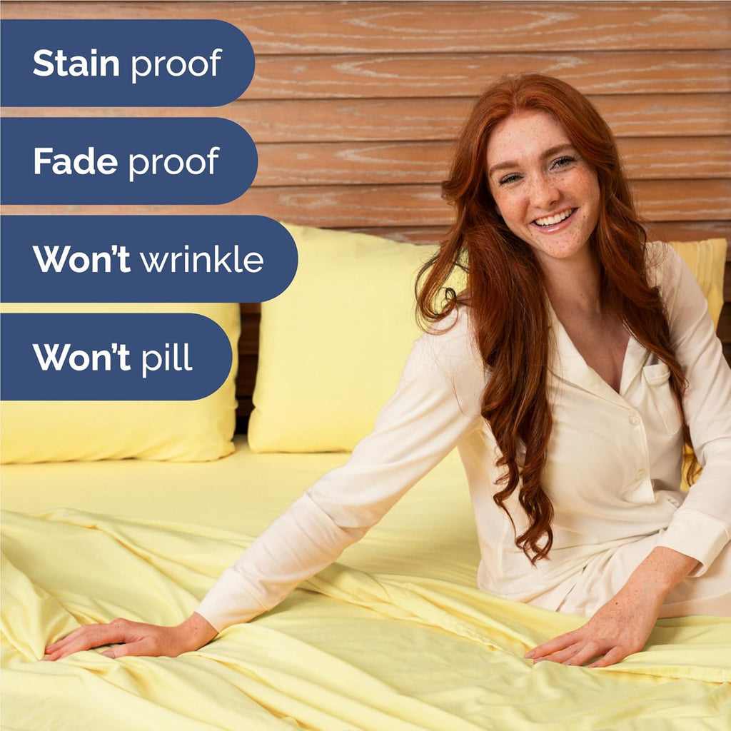 Full Size 4 Piece Sheet Set - Comfy Breathable & Cooling Bed Sheets Set - Hotel Luxury Bedding for Women, Men, Kids, Teens, Boys & Girls - Deep Pockets, Ultra-Soft, Wrinkle Free - Oeko-Tex - Yellow