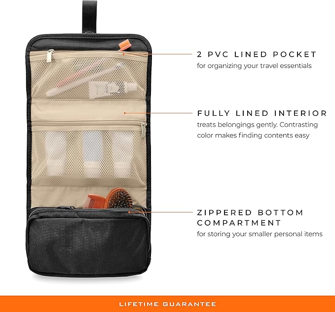 Briggs & Riley Toiletry Kit - Travel Bags for Women & Men, Organizer for Vacation, Dopp Kit for Bathroom Accessories, Makeup, & Skincare