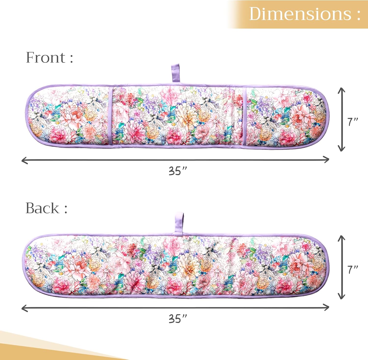 Maison d' Hermine Double Oven Mitts 100% Cotton 7"x35" Double Oven Mitt Heat Resistant BBQ Cooking Gloves with Loop, Baking, Grilling, Home, Kitchen, Handling Hot Pans Spring Summer (Floral Love)