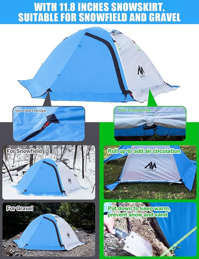 AYAMAYA 4 Season Backpacking Tent 2 Person Camping Tent Ultralight Waterproof All Weather Double Layer Two Doors Easy Setup 1 2 People Man Tents for Backpacker Outdoor Hiking Survival