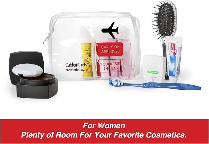 TSA Approved Clear Travel Toiletry Bag-Quart Sized with Zipper-Airport Airline Compliant Bag/Bottles-Men's/Women's 3-1-1 Kit+Travel (1 PACK)