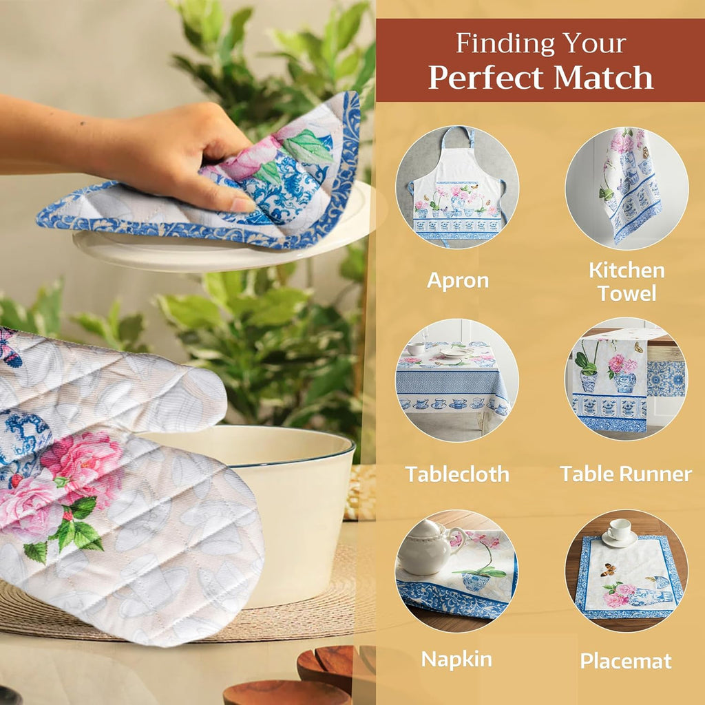 Maison d' Hermine Pot Holders Set 100% Cotton Heat Resistant Potholders 8" x 8" Hot Pads with Loop BBQ, Cooking, Baking, Grilling, Kitchen, Handling Hot Pans Spring/Summer (Pack of 2, Canton)