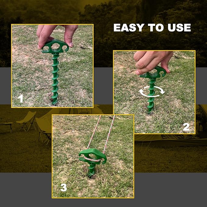 Tent Stakes Sand Stakes for Beach Tent 16 Pack Spiral Anchor Stakes 9.4 Inch Heavy Duty Screw Canopy Stakes for Camping, Hiking and More (16, Green)