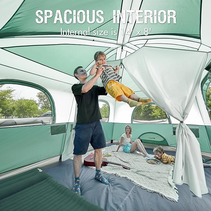 PORTAL 8 Person Family Camping Tent with Porch, Weather Resistant Camping Tents with Rainfly, Large Cabin Tents with 2 Room, Easy Set Up Tent for Outdoor Camping, Backyard