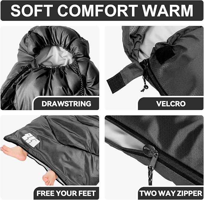 Sleeping Bags for Adults Cold Weather,Portable, Waterproof,Lightweight Sleeping Bag for Tall Girls Boys with Compression Sack for Warm Camping, Hiking, Outdoor & Indoor