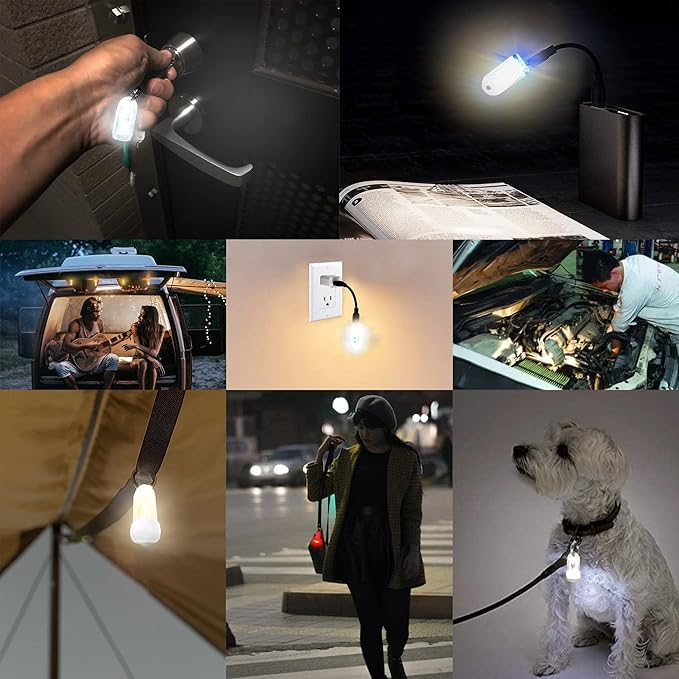 USB Mini LED Lantern, 2 Pack Waterproof EDC Keychain LED Flashlight for Camping, Type-C Rechargeable Battery Small Stick Lamp Puck Dog Collar Torch Light (Green+Red)