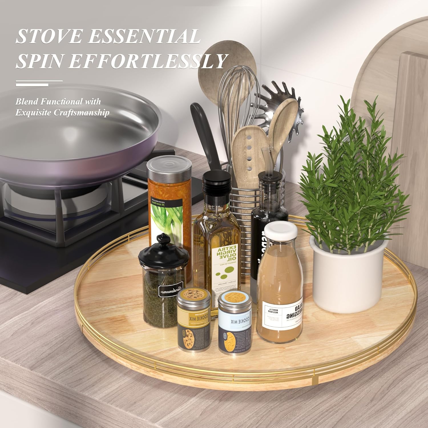 24 Inch Extra Large Lazy Susan Turntable - Premium Solid Oak Wood & Iron | Rustic Farmhouse Rotating Tray for Dining Table, Kitchen Countertop, Centerpiece Decor | Smooth 360° Spin | Durable & Stylish