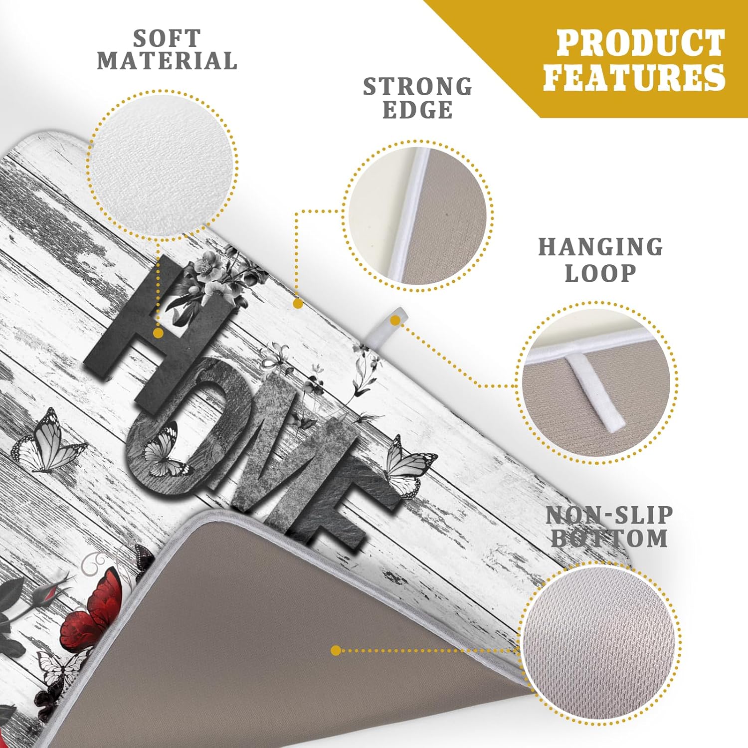 Red Rose Dish Drying Mat 18x24 inch Romantic Floral Absorbent Microfiber Sink Counter Dishware Drainer Pad for Kitchen Coffee Bar Decor