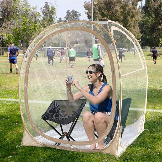 EighteenTek Pod All Weather Sports Tent with Sealed Floor - Instant Tent Shelter - Outdoor Bubble Tent - Rain Tent Camping Sun Shelter Pop Up Clear, Patent Pending for Sports Events Fishing Cheering