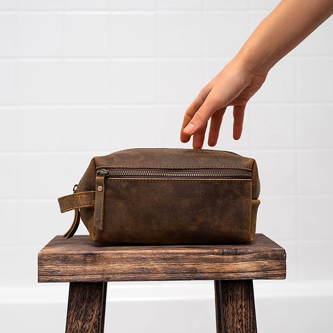 KomalC Genuine Unisex Vanity Leather Dopp kit - Travel Toiletry Bag multi-purpose Toiletry Bag (3 Zip Hunter dopp kit)