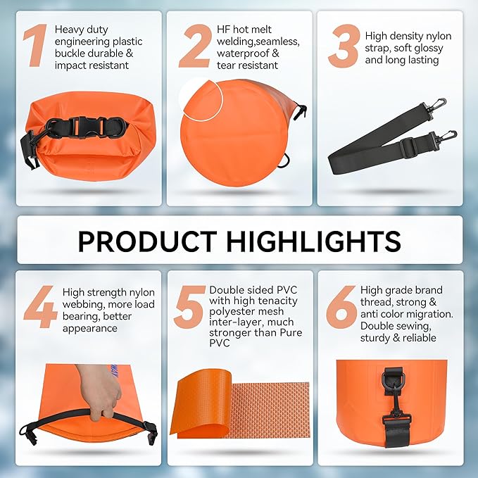 MARCHWAY Floating Waterproof Dry Bag Backpack 5L/10L/20L/30L/40L, Roll Top Sack Keeps Gear Dry for Kayaking, Rafting, Boating, Swimming, Camping, Hiking, Beach, Fishing