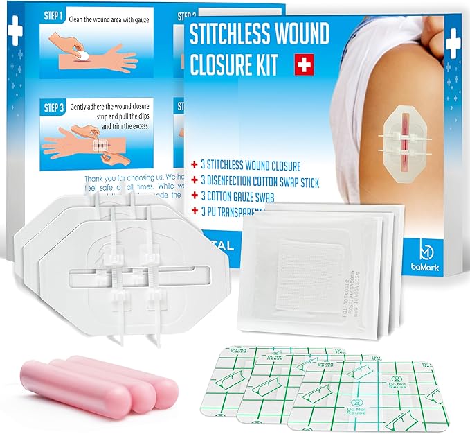 Zip Stitch Wound Closure Kit – 3 Set 12 Pcs Emergency Butterfly Bandages – No Stitch Laceration Closure Strips –Wound Sealing Kit for First Aid, Hiking, Survival