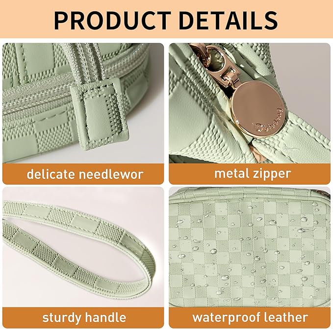 Abiudeng Large Capacity Makeup Bag Ladies Cosmetic Bag Travel Bag with Compartments Portable PU Leather Travel Makeup Bag with Handle