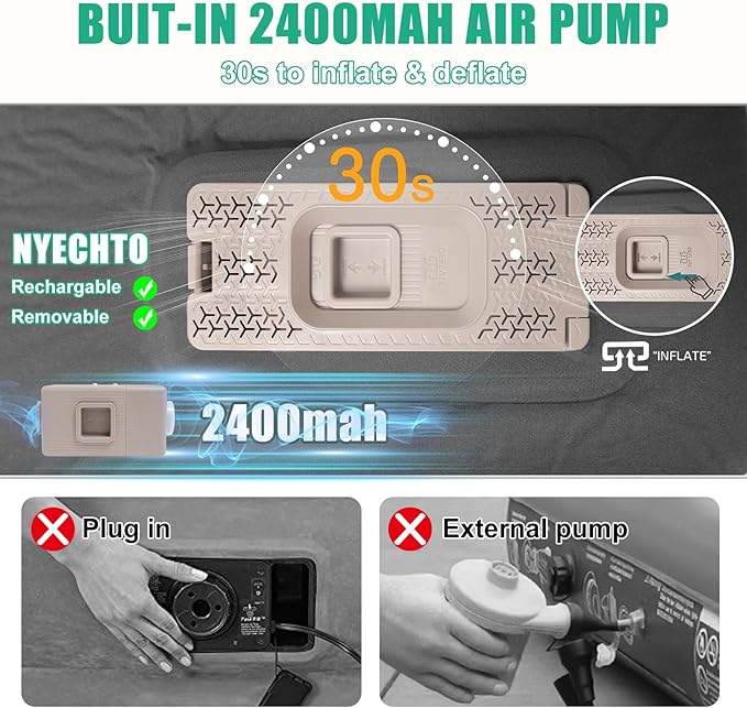 Self Inflating Sleeping Pad with Electric Pump,3.14" Thick Memory Foam Sleeping Mats for Camping,Easy Inflate&Deflate,9.5 R-Value Insulated Camping Mattress with Pillow for Car Travel Tent, Grey