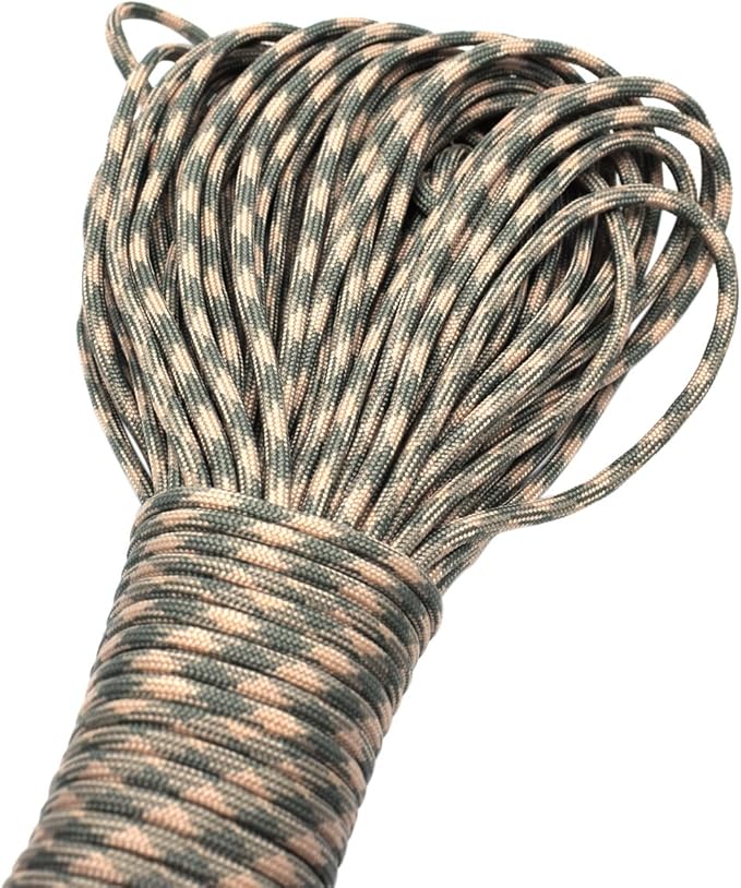 100ft Type III 7 Strand Core Paracord 550 Parachute (42# Beige+Dark Grey)