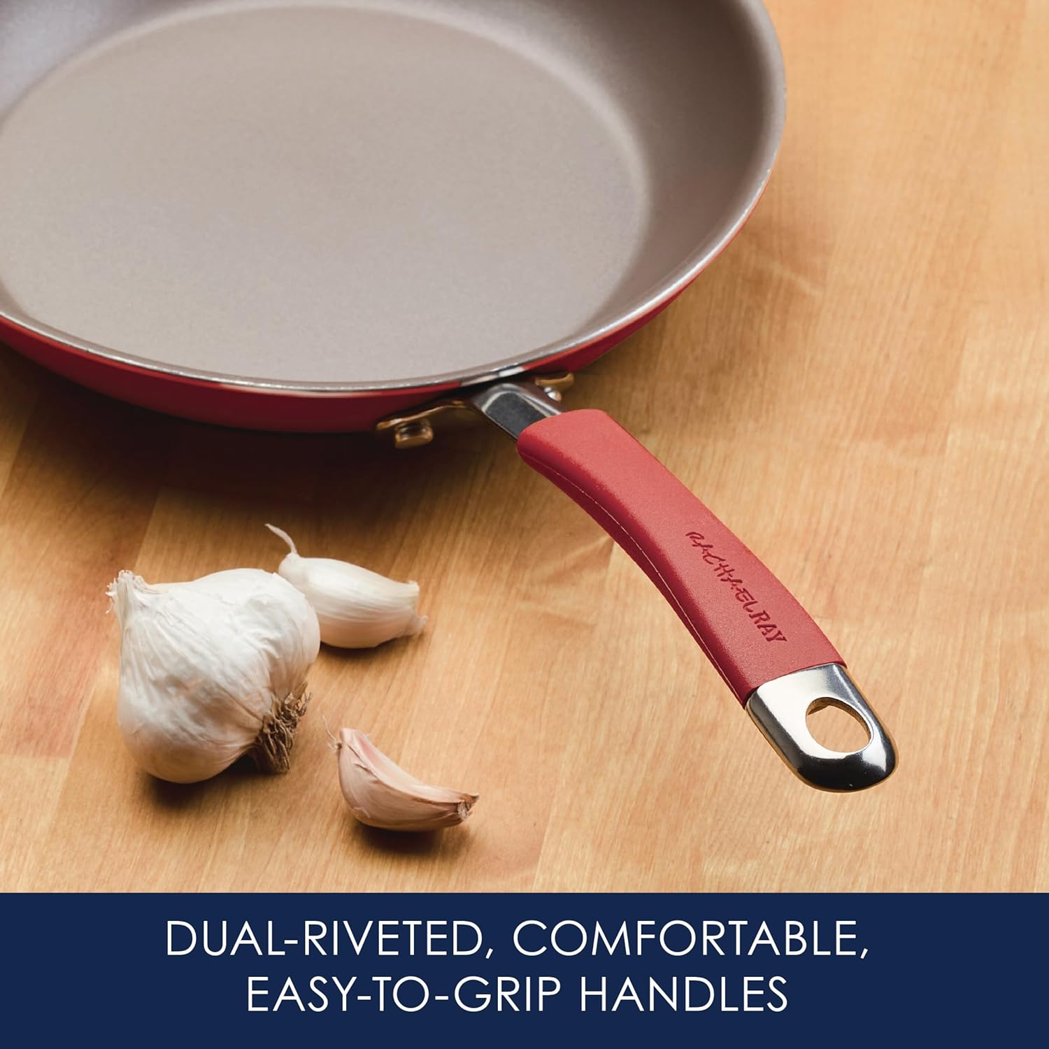Rachael Ray Cucina Nonstick Frying Pan Set / Fry Pan Set / Skillet Set - 9.25 and 11 Inch, Cranberry Red