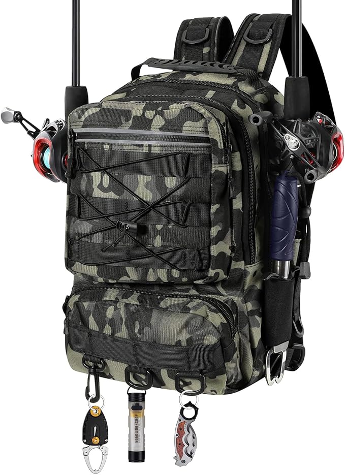 MoKo Fishing Backpack Sling Bag with Rod & Gear Holder, Nylon Waterproof Fishing Tackle Storage Bag for Fishing