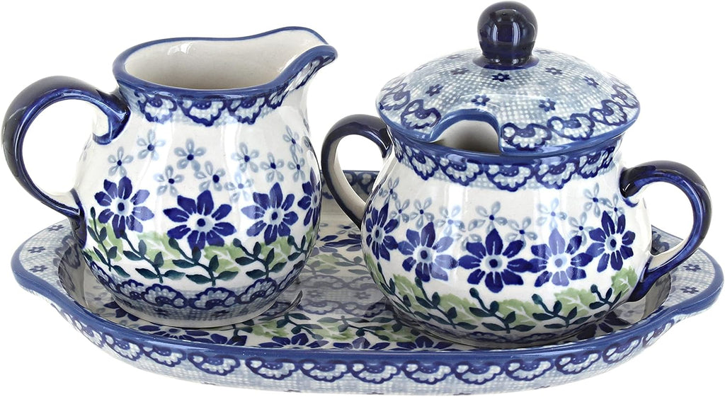Blue Rose Polish Pottery Halsey Sugar & Creamer with Tray