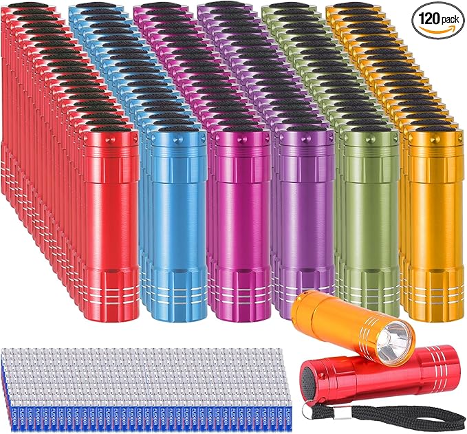 KunHe 120 Pack Small Mini Cheap Flashlights for Kids Bulk with Batteries Aluminum LED Bulk Flashlight for Party Favor Camping Emergency Power Outage Gift to Operation Christmas Child Items Bulk Gift
