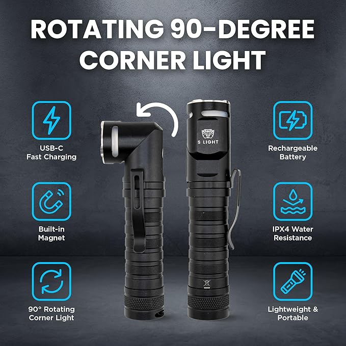Rechargeable Tactical Flashlight, 1400LM Magnetic Base LED Light with Right Angle Head, Pocket Flashlight for Work, Camping & Emergency, High Lumens, Durable & Water-Resistant