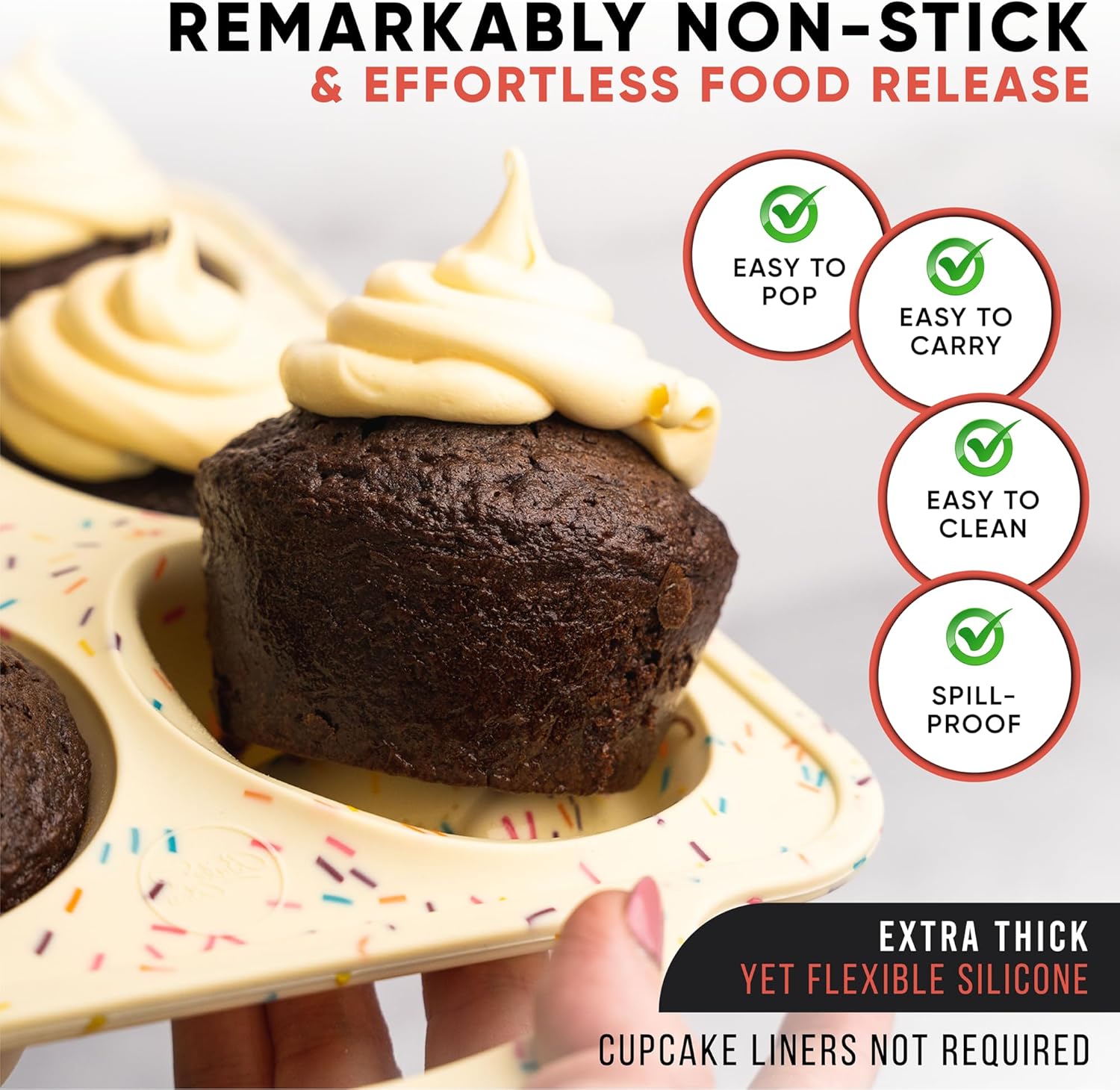 Confetti Silicone Jumbo Muffin Pan 6 Cup–Non-Stick Cupcake Pans for Baking, Heavy-Duty Large Silicone Muffin Pans for Baking, BPA-Free, Easy-Release, Oven & Dishwasher Safe