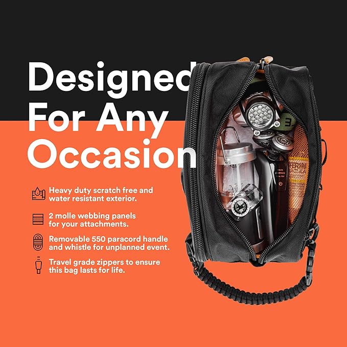 Fitdom Tactical Toiletry Bag Dopp Kit Case For Men. Perfect For Travel & Storage. Fits Large & Small Cosmetic Makeup, Clipper, Toothbrush, Shower, Shaving & Grooming Care. Best Overnight Organizer