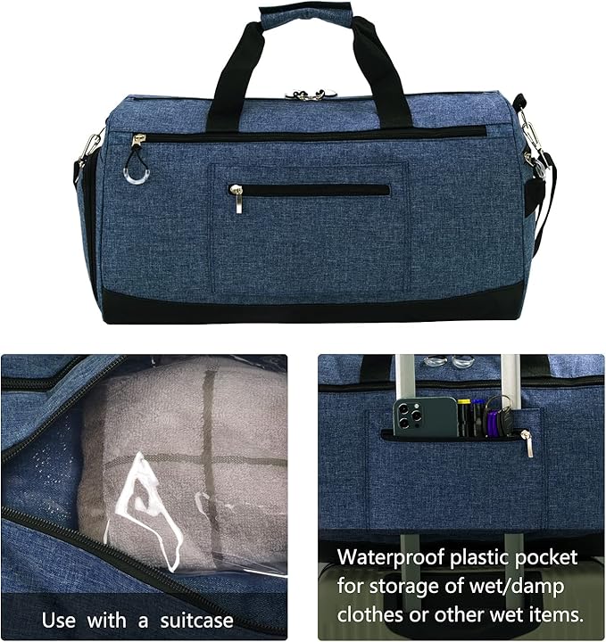Kuston Sports Gym Bag with Shoes Compartment &Wet Pocket Gym Duffel Bag Overnight Bag for Men and Women (Navy blue)