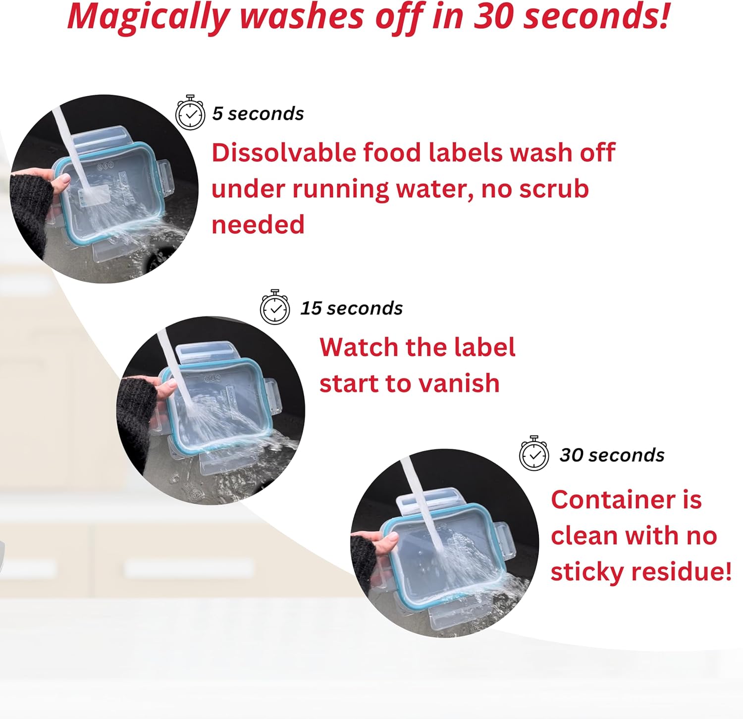 2x1 Dissolvable Food Labels (500, Red) - Writeable Material, Easy Removal, Restaurant Supplies, Kitchen Labels