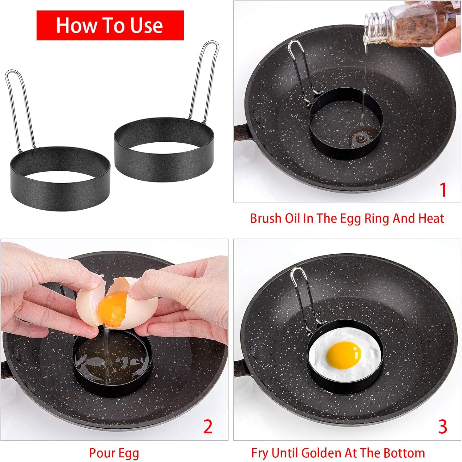 6 Pack Egg Ring, Stainless Steel Round Egg Cooking Rings Non-Stick Frying Egg Maker Molds