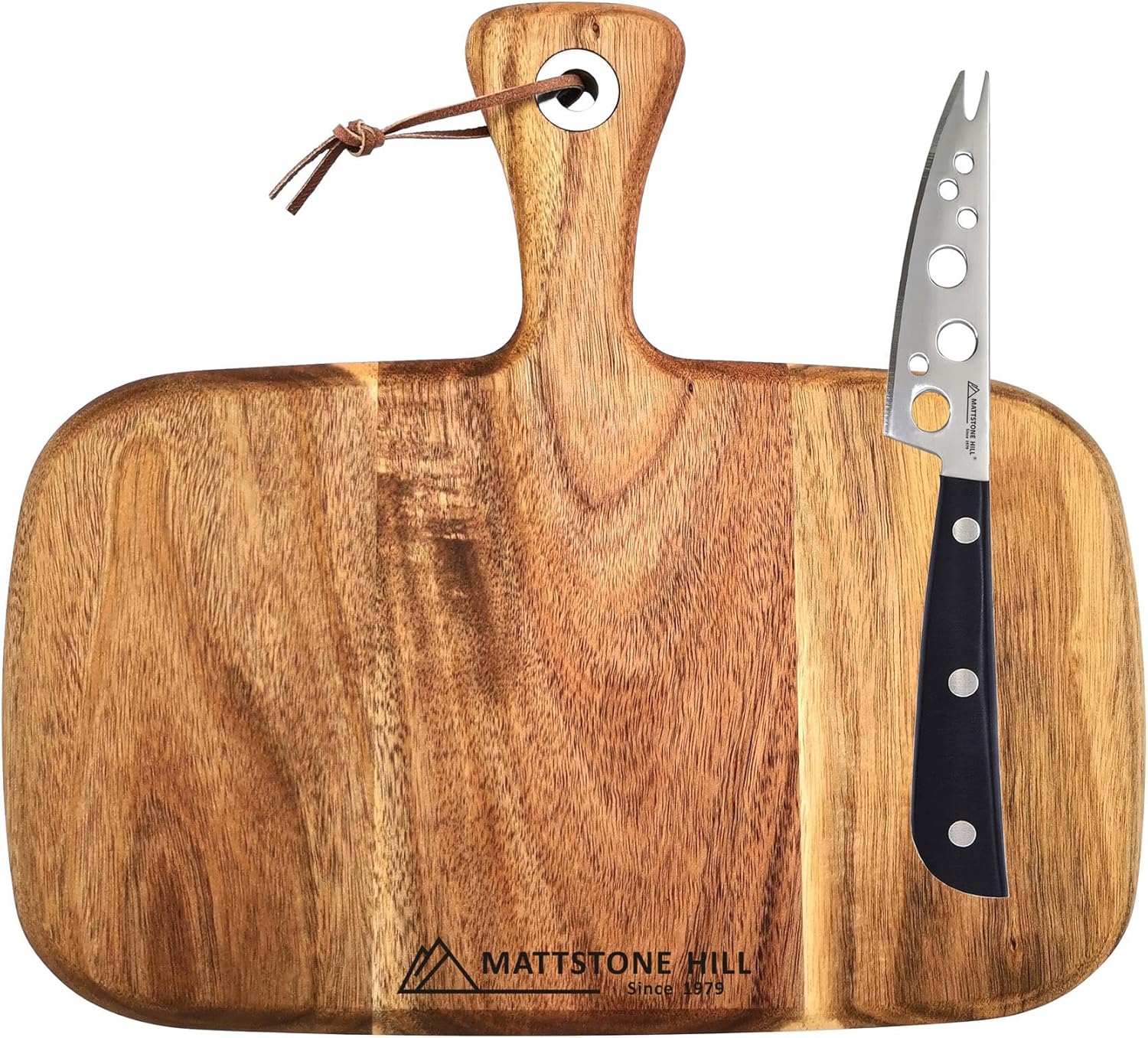 MATTSTONE HILL Acacia Cheese Knife & Board Set - Soft & Semi Hard Cheese Knife, Charcuterie Board, Wood Serving Platter