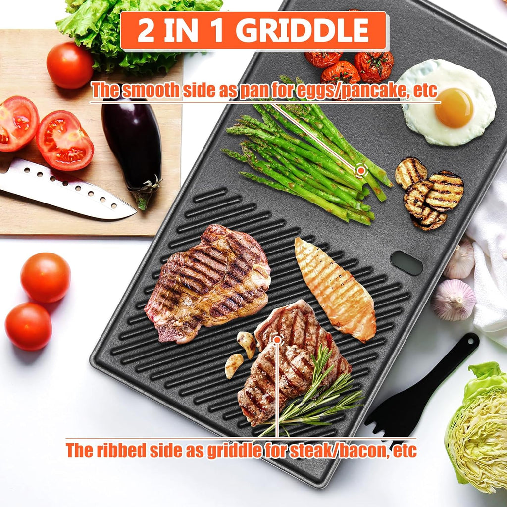 QuliMetal 7637 Reversible Cast Iron Grill Griddle for Weber Spirit E-210, Spirit 200, GS4 Spirit II 200 Series Grills (Front Control Knobs) – 17.5-Inch Grill Griddle Replacement, 1 Pack