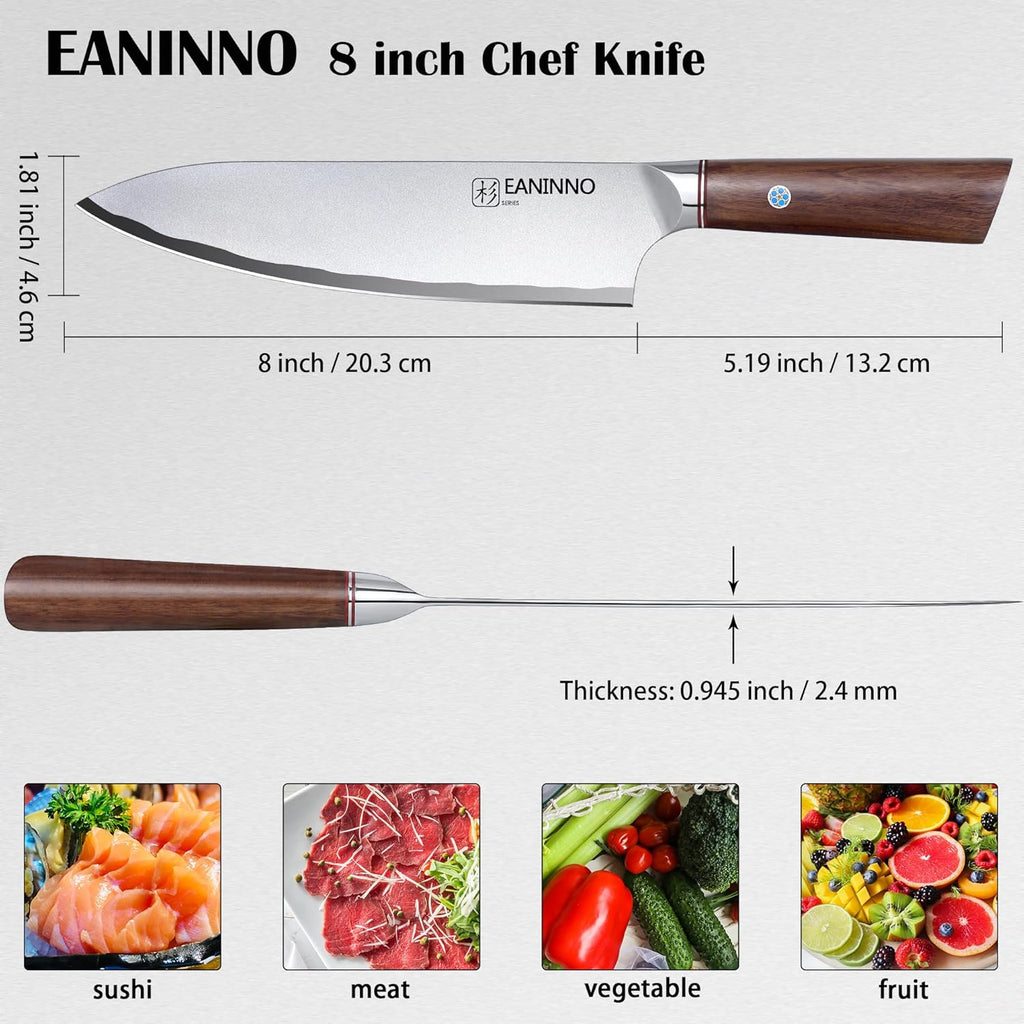 Chef Knife Japanese 8 inch Kitchen Knife, Professional High Carbon Steel 10Cr15Mov Forged Sharp Cutting Chefs Knifes for Meat Vegetable with Bubinga Handle