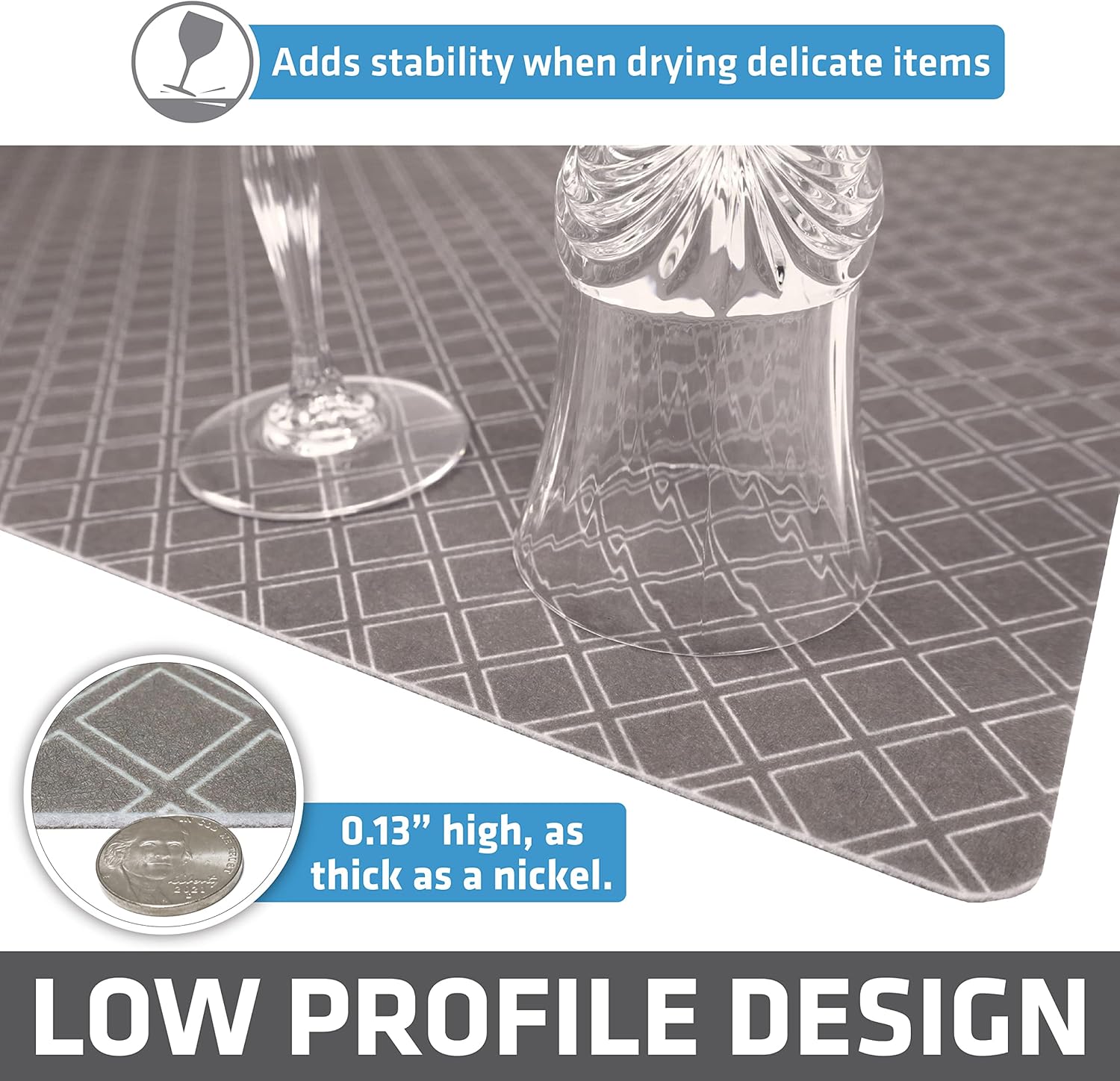 Drymate XL Dish Drying Mat, Oversized (19”x24”), Low-Profile, Super Absorbent, Quick Dry Fabric, Waterproof & Slip-Resistant, for Kitchen Counter, Trimmable, Easy to Clean (USA Made)(Taupe)